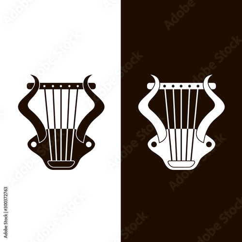 ancient cithern icons set isolated on white and black background