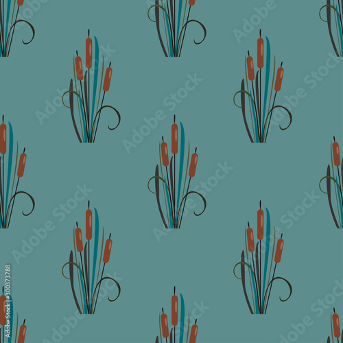 Seamless Pattern with elegant reed bushes on subtle teal