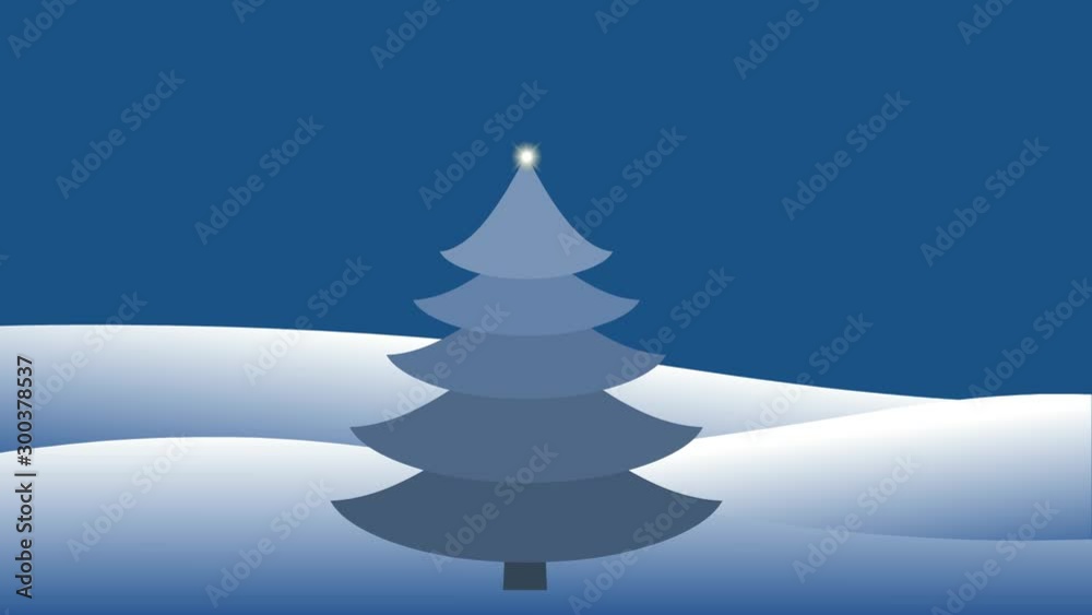Animated Blue Merry Christmas Cartoon Xmas tree with twinkling star animation amid snowy hills. Animated Blue Merry Christmas Cartoon Xmas tree with twinkling star animation amid snowy hills.