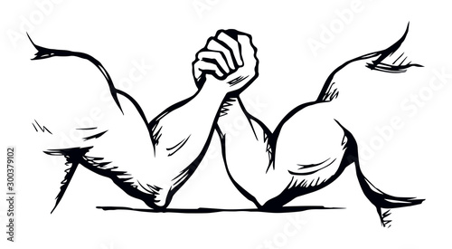 Hand wrestling contest. Vector drawing