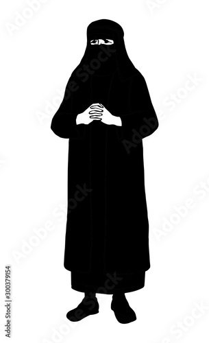 Muslim woman in burqa. Vector drawing