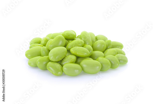 Green soy beans on white background