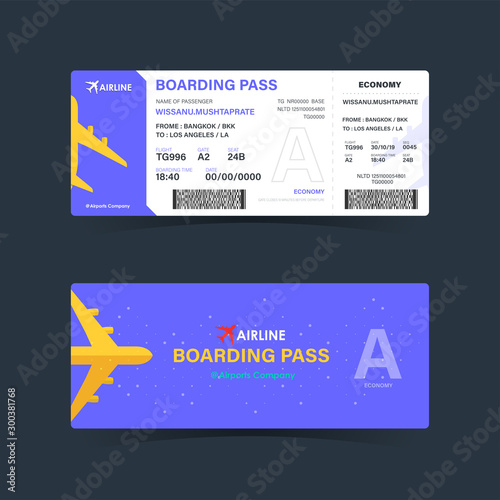 Boarding pass ticket with purple design. modern element template. vector illustration