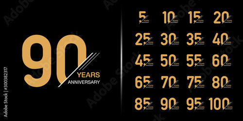 Set of premium anniversary logotype. Golden anniversary celebration emblem design for company profile, leaflet, magazine, brochure, web, banner, invitation or greeting card. Vector illustration.