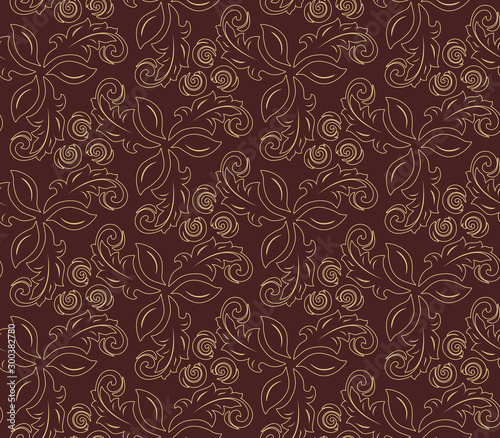 Floral vector ornament. Seamless abstract classic background with golden flowers. Pattern with repeating floral elements. Golden ornament for fabric, wallpaper and packaging
