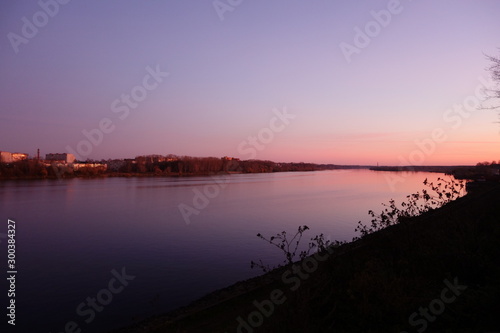 View of river Volga at Kimry in Russia at sunset in autumn photo