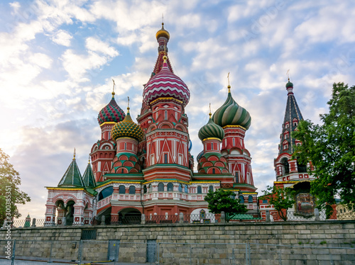 Cathedral of Vasily the Blessed  Saint Basil s Cathedral  on Red Square at sunset  Moscow  Russia