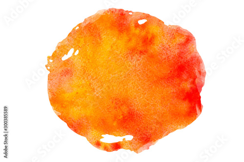 Abstract orange yellow red circle watercolor textured background on a white isolated background