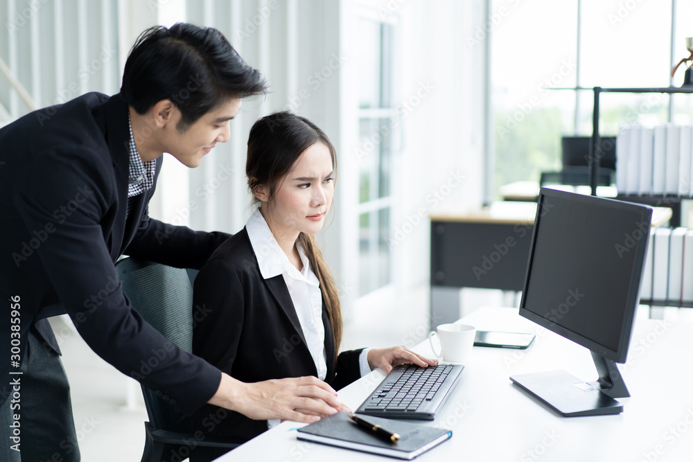 Sexual harassment in workplace concept, man touching his woman colleague's hand. Sexual harassment in workplace concept, man touching his woman colleague's hand.