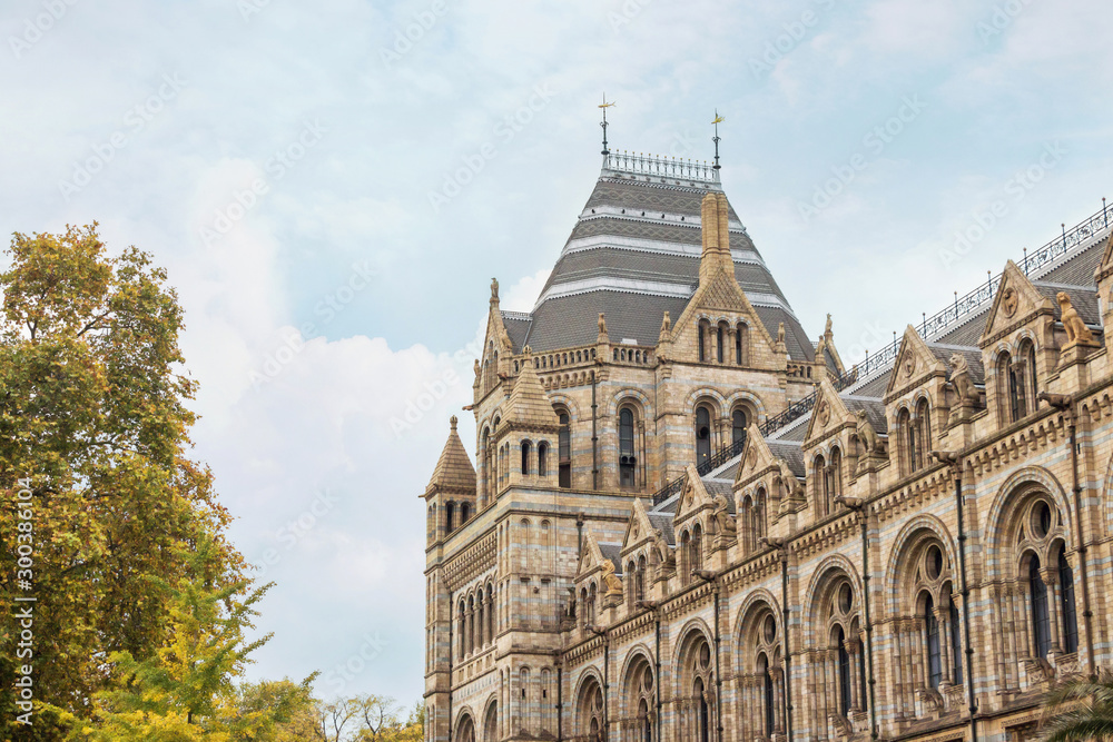 Exterior architecture of Natural history Museum building in London