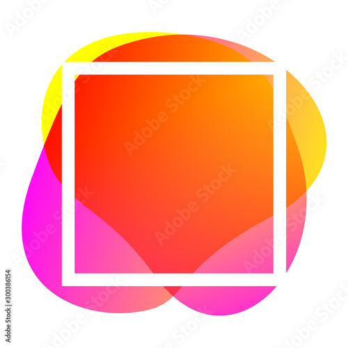 square frame white on orange pink blob shapes geometric for banner background, simple liquid stain brush flat blob for labels ad copy space, pink yellow fluid spot template for logo and graphic banner