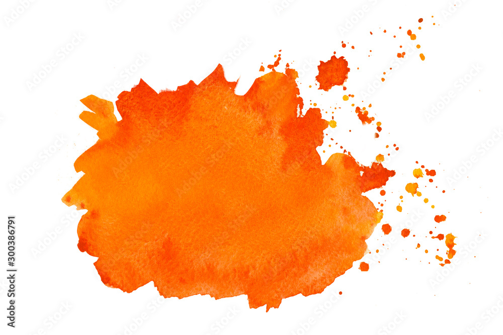 Abstract orange yellow red watercolor textured background on a white isolated background