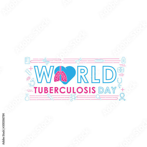 World Tuberculosis Day - Vector logo poster banner illustration of World Tuberculosis Day on March 24th. Lungs Health care awareness campaign. isolated on white background.