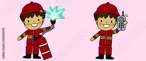 firefighter boy who is a rescuer extensively trained in firefighting and his tools set1