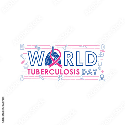 World Tuberculosis Day - Vector logo poster banner illustration of World Tuberculosis Day on March 24th. Lungs Health care awareness campaign. isolated on white background.