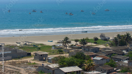 Panoramic view of the Palmar village by the sea in the province of Santa Elena on the coast of Ecuador photo