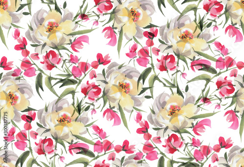 Seamless pattern with watercolor flowers