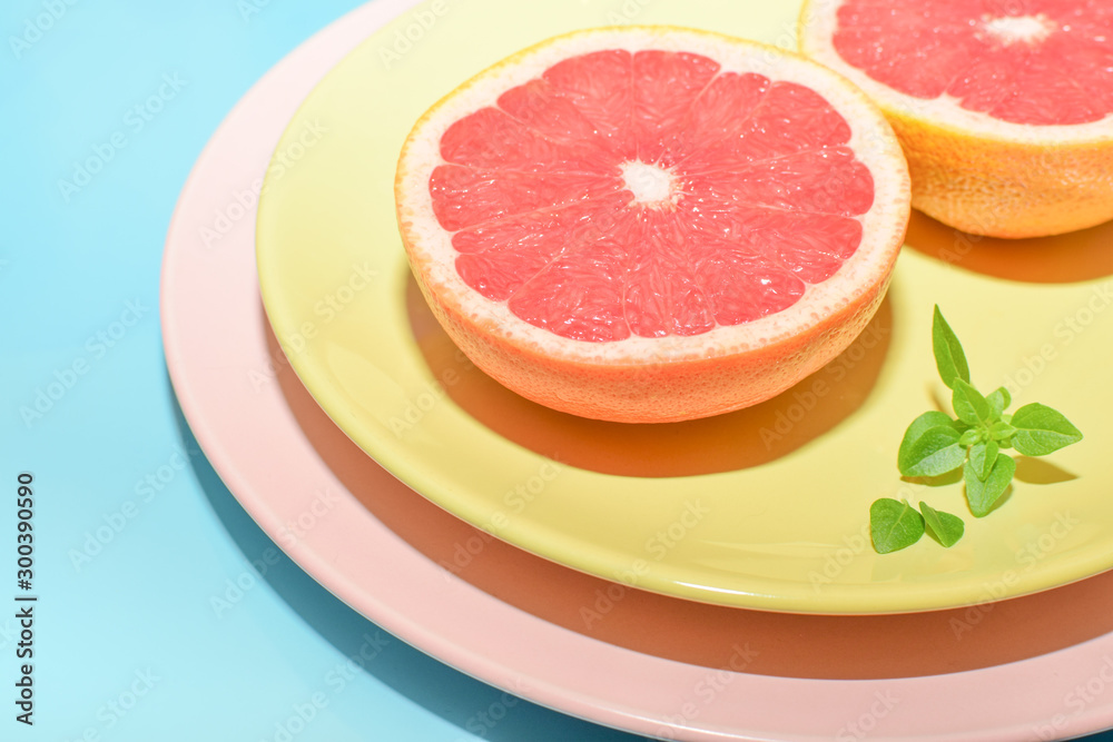 Grapefruit and Basil on a plate Grapefruit and Basil on a plate