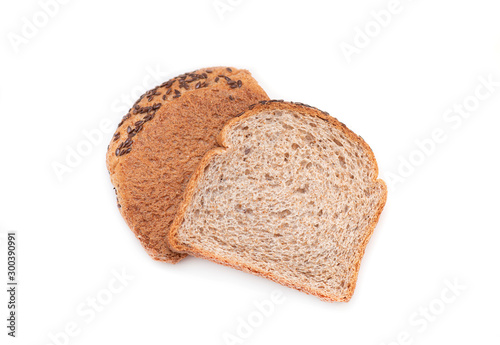 Top view of Slice multi Grain brown Bread isolated on white Background