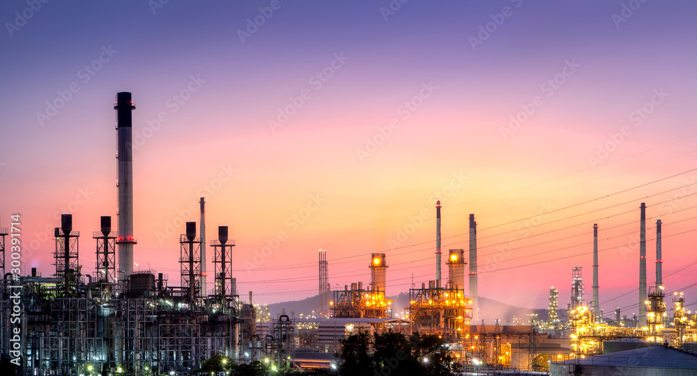 Panorama view at the refinery located in a large industrial area.