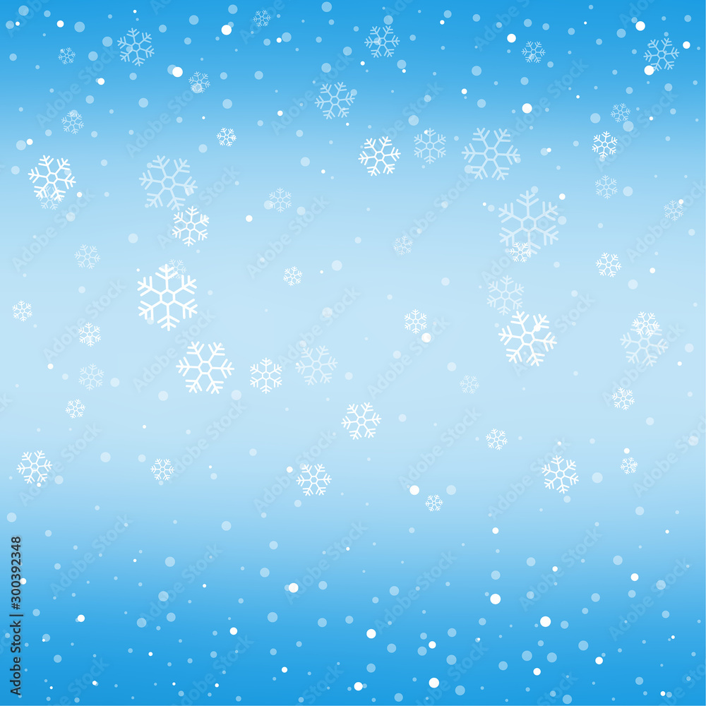 Christmas winter blue background with falling snow and snowflakes. Vector Illustration.