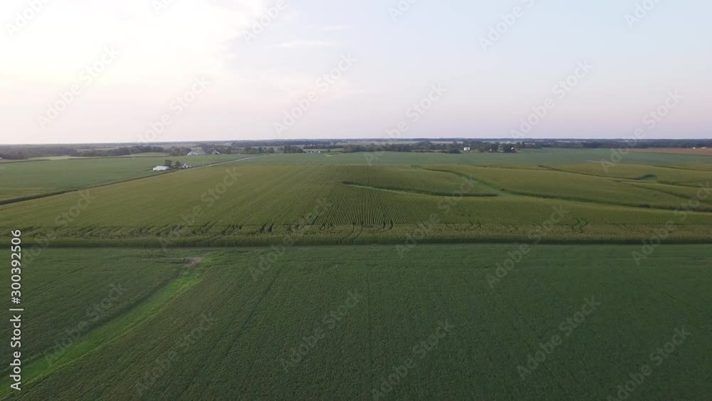 Wide aerial, Illinois countryside at sunset Wide aerial, Illinois countryside at sunset