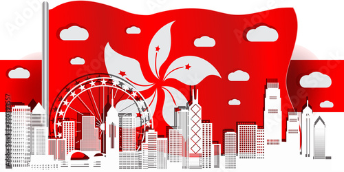 City of Hong Kong in a vector illustration of a paper cut style with the concept of an isolated flag. can be used for backgrounds, web templates, banners, landing pages.