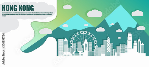 City of Hong Kong in a vector illustration of a paper cut style with the concept of an isolated flag. can be used for backgrounds, web templates, banners, landing pages.