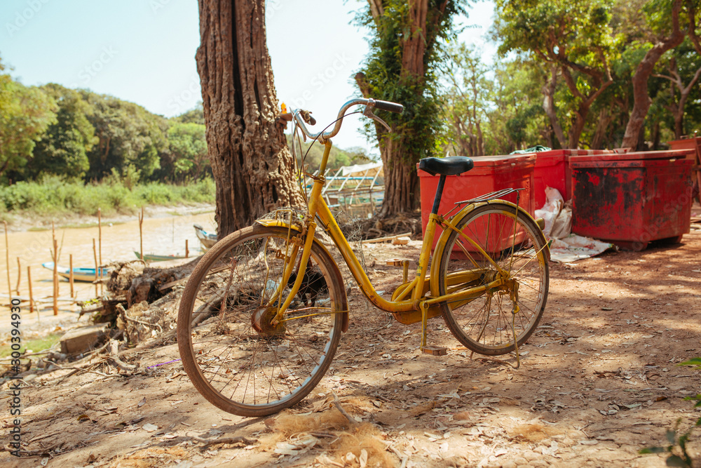 Classic vintage Bicycle in Cambodian Floating Village near Tonle Sap Lake