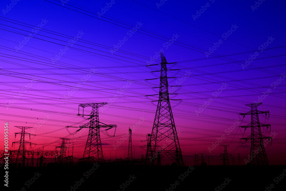 Electric power tower silhouette