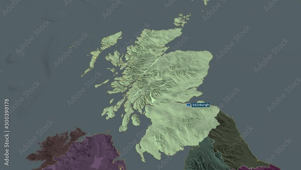Scotland Map Animation Scotland - region of United Kingdom with its capital zoomed on the ...