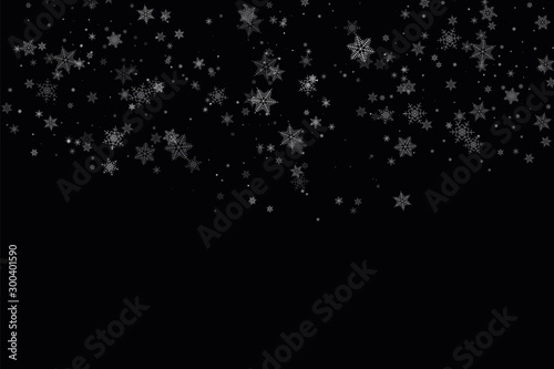 Realistic falling snowflakes. Isolated on black background. Vector illustration