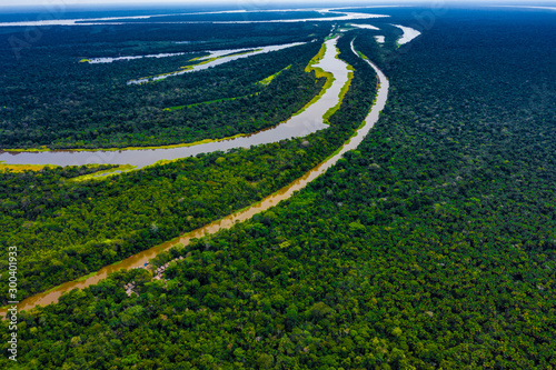 amazon forest river iquitos peru drone aerial panorama photo