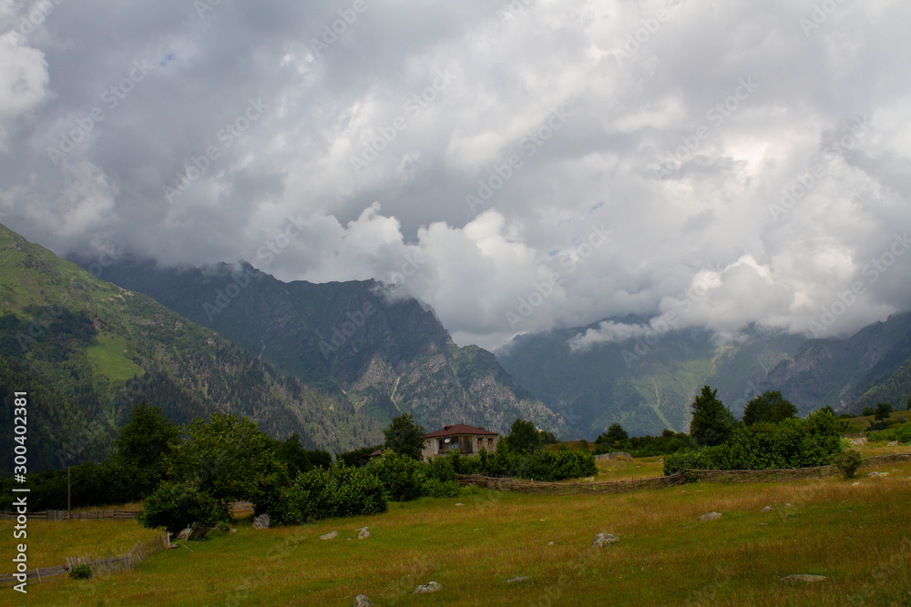 Typical georgian village. Upper Svaneti, Georgia.