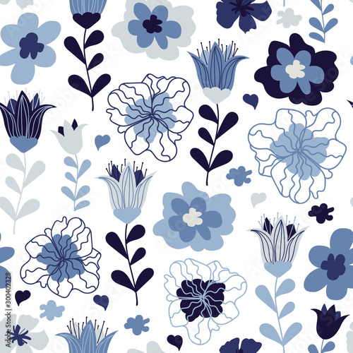 Cute seamless pattern with flowers. Vector floral texture for children. Floral abstract background. Spring and summer theme. Good for wallpaper, textile and more