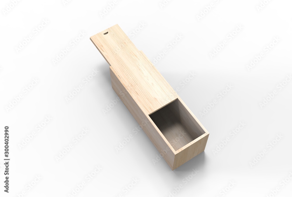 Blank wood storage box with rope handle and sliding lid. 3d render illustration. Blank wood storage box with rope handle and sliding lid. 3d render illustration.