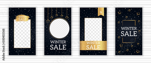 Social media winter stories with Christmas theme for goods promotion. Vector instagram story wallpaper layout