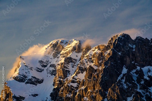 Close up of mountain top with snow