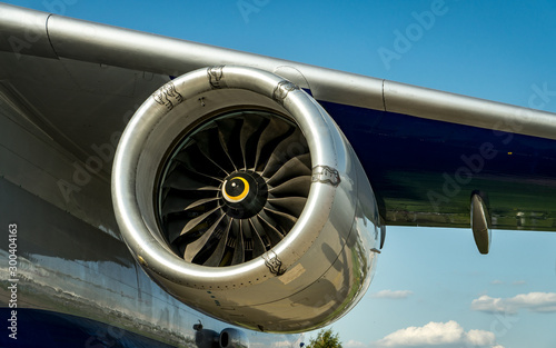Aircraft turbine. Cargo plane. Aerospace salon.