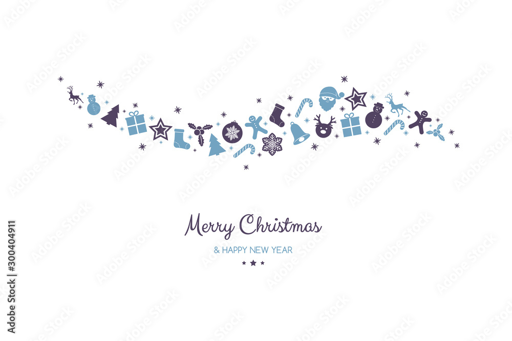 Fototapeta premium Design of Christmas postcard with wishes and hand drawn ornaments. Vector.