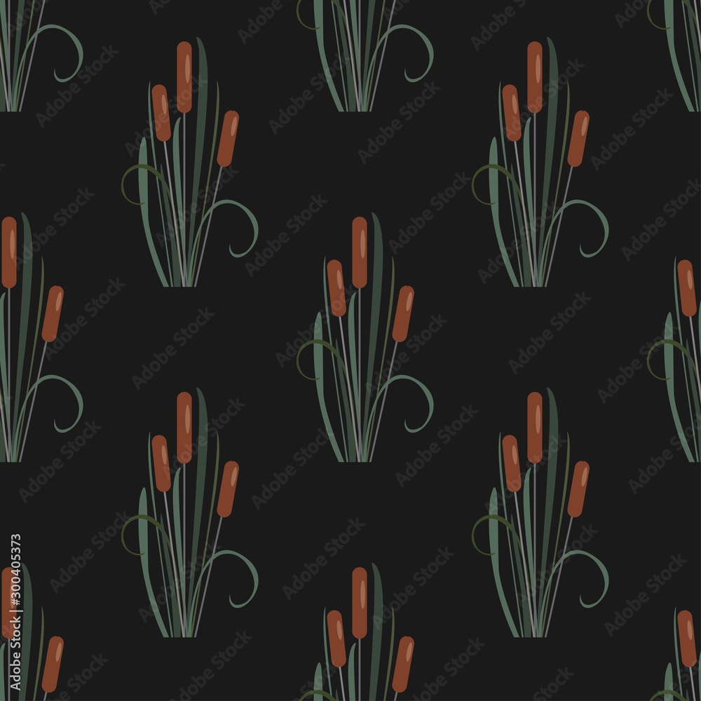Fototapeta premium Seamless Pattern with reed on black.