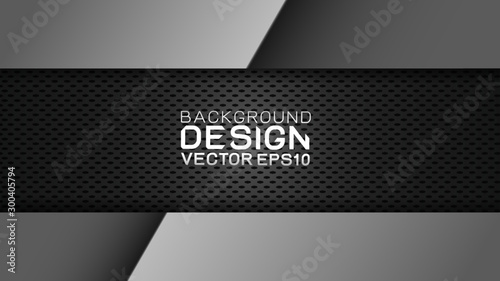 Vector design trendy and technology background concept. Metal frame border dimension by carbon fiber texture and copy space on dark background, Abstract futuristic technology template.