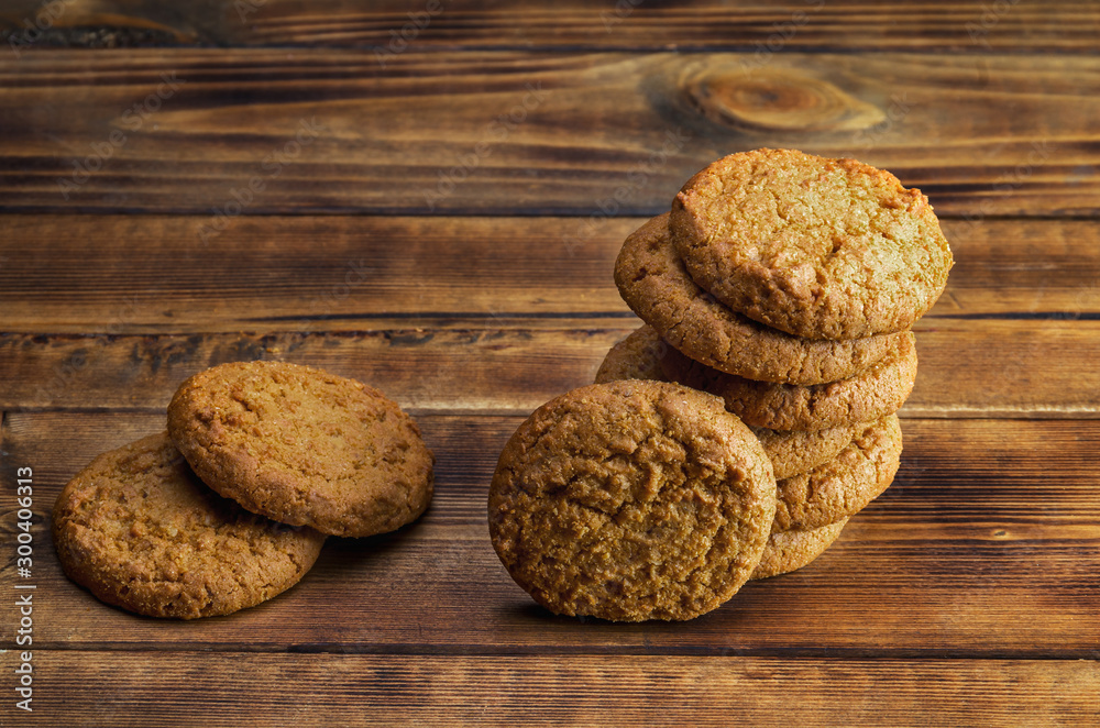 Group of oatmeal cookies on wooden surface Group of oatmeal cookies on wooden surface