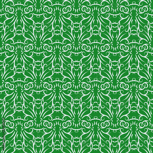 Seamless green classic vintage pattern ornate tracery retro repeat endless wallpaper background