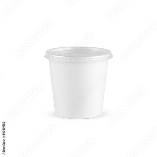 Plastic cup for take away food with lid isolated on white background. Lunch box container Front view. Packaging template mockup collection.