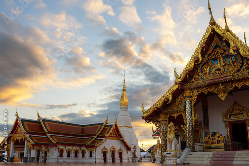 Thai Temple Wat Phra That Choeng Chum at Sakon Nakhon in the during sunset