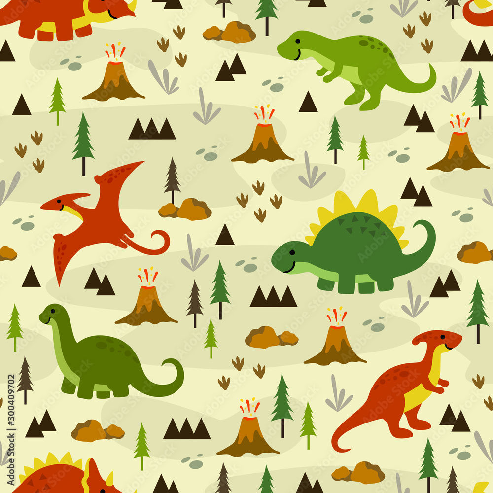 Fototapeta premium Seamless pattern Cute Dino Family design for background, wallpaper, clothing, wrapping, fabric