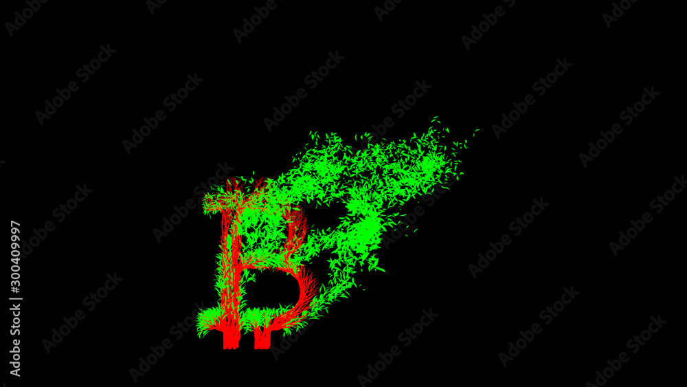 Growing Tree in a shape of a bitcoin sign. 3D rendering.