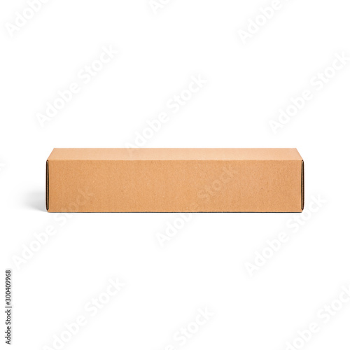 Blank brown long cardboard Wine paper box isolated on white background. Packaging template mockup collection. Stand-up Front view package.