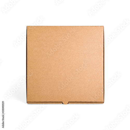 Blank brown cardboard Pizza paper box isolated on white background. Packaging template mockup collection. Stand-up Front view package. © goolyash